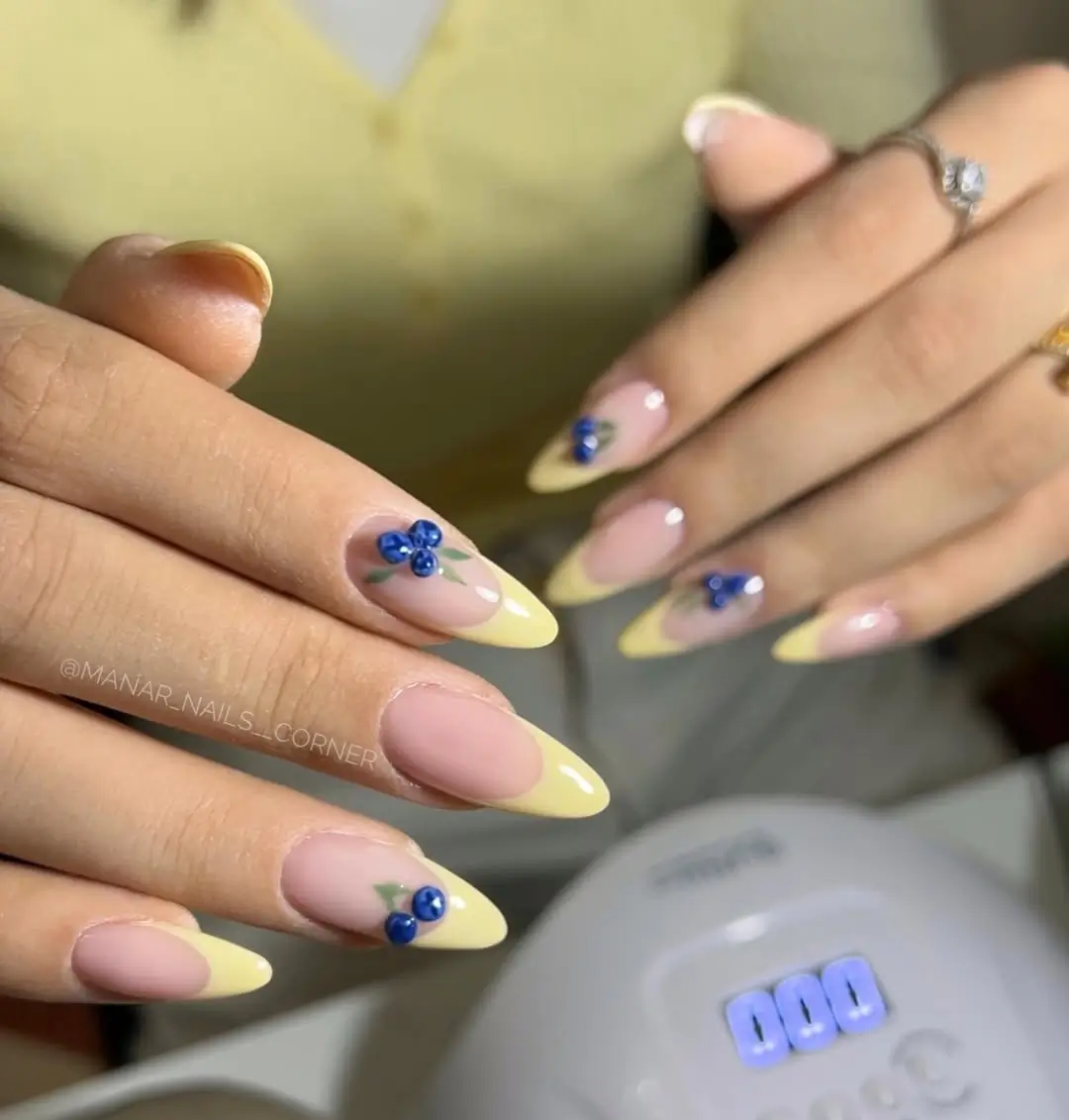 3D Blueberry and Lemon French Tips
