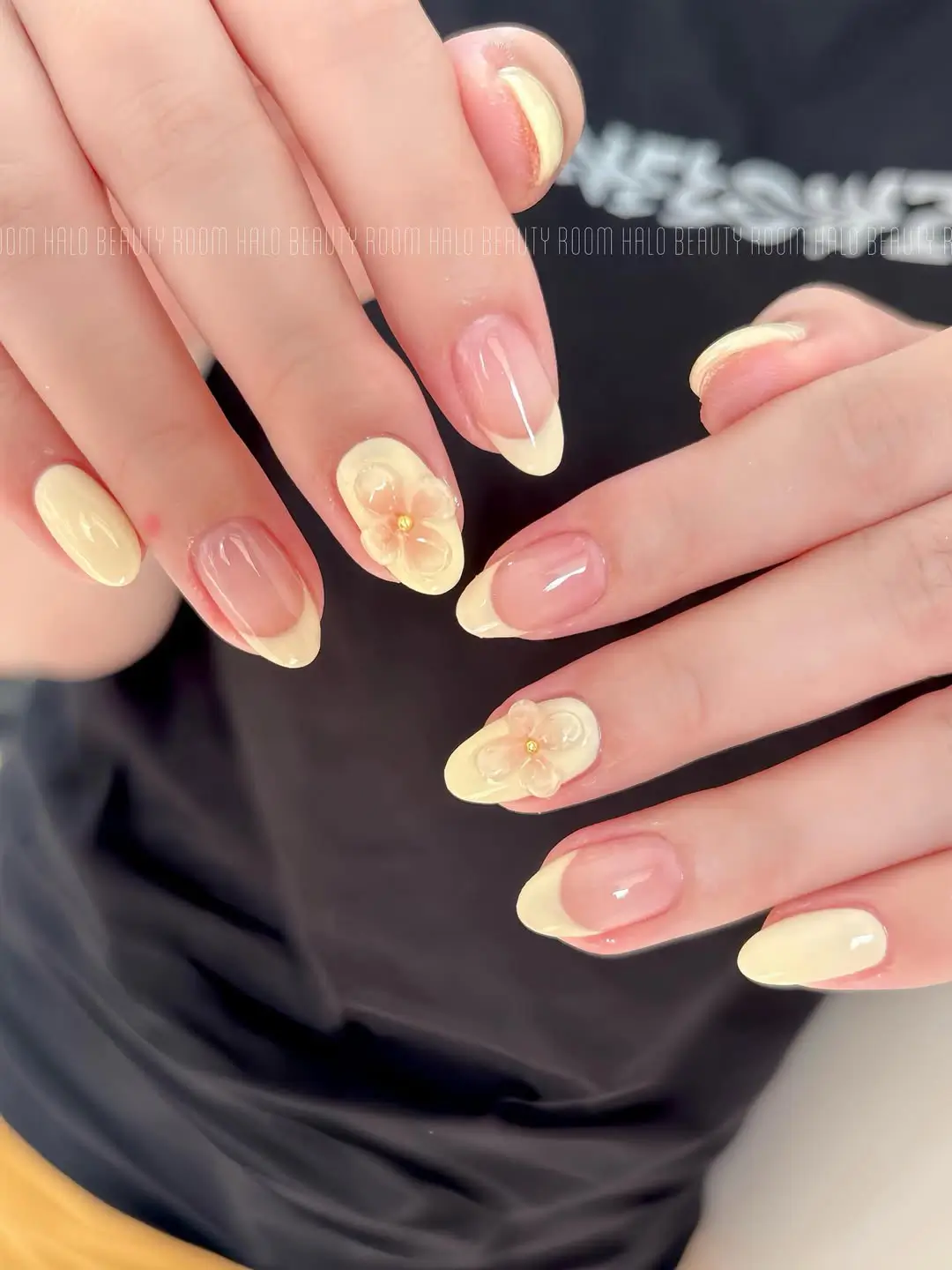 3D Floral Yellow French Tips