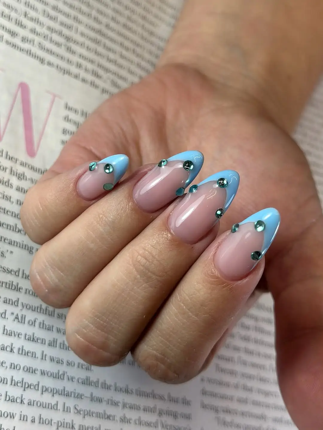 Baby Blue Crystal French Tips