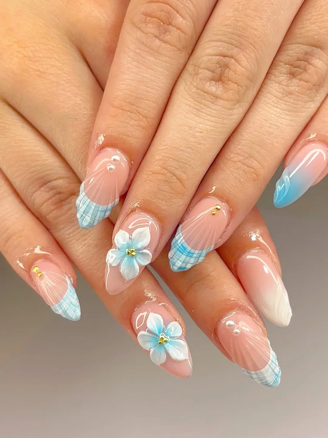 Blue Gingham Floral French