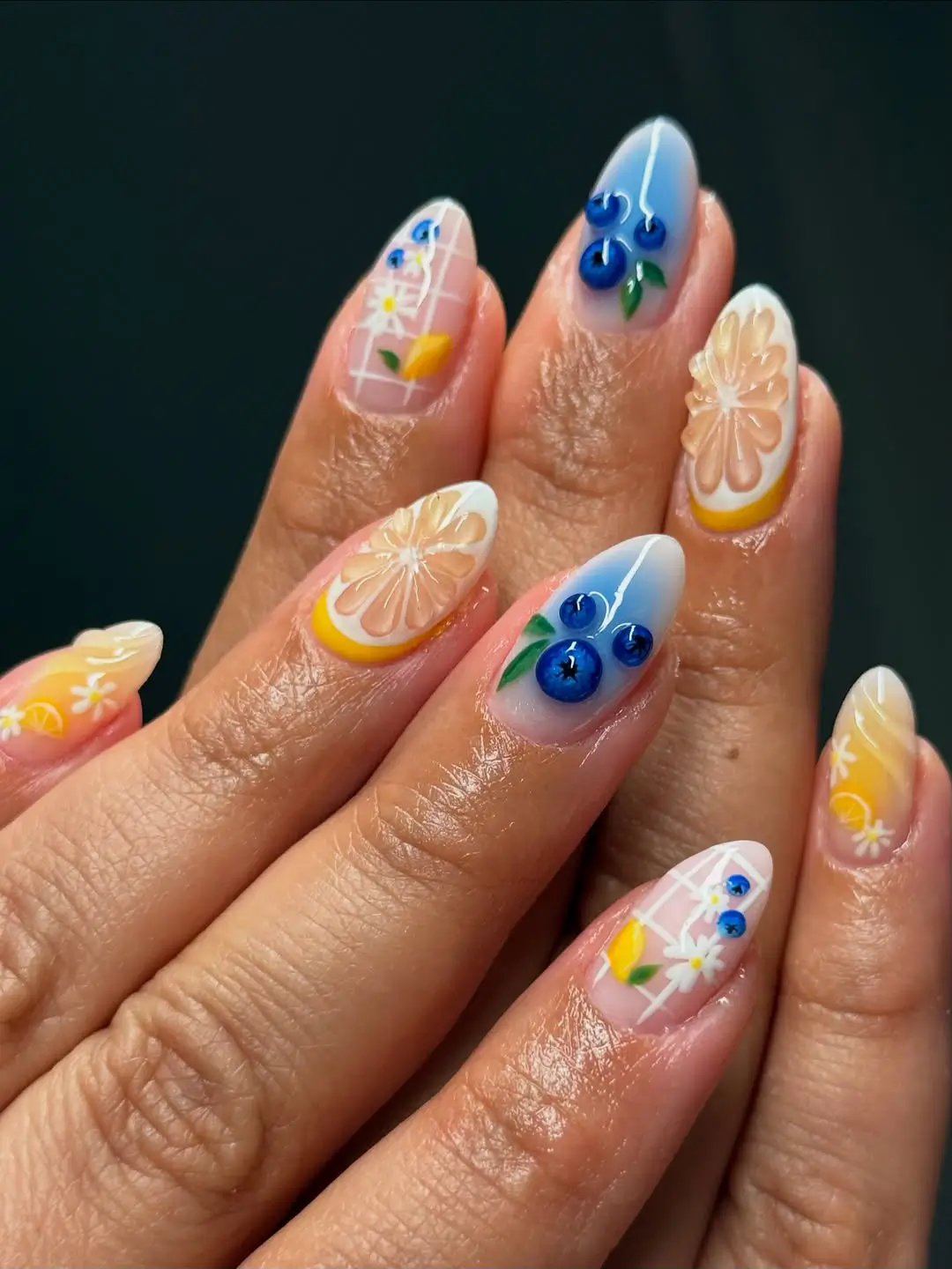 Lemon and Blueberry Fruit Almond Nails