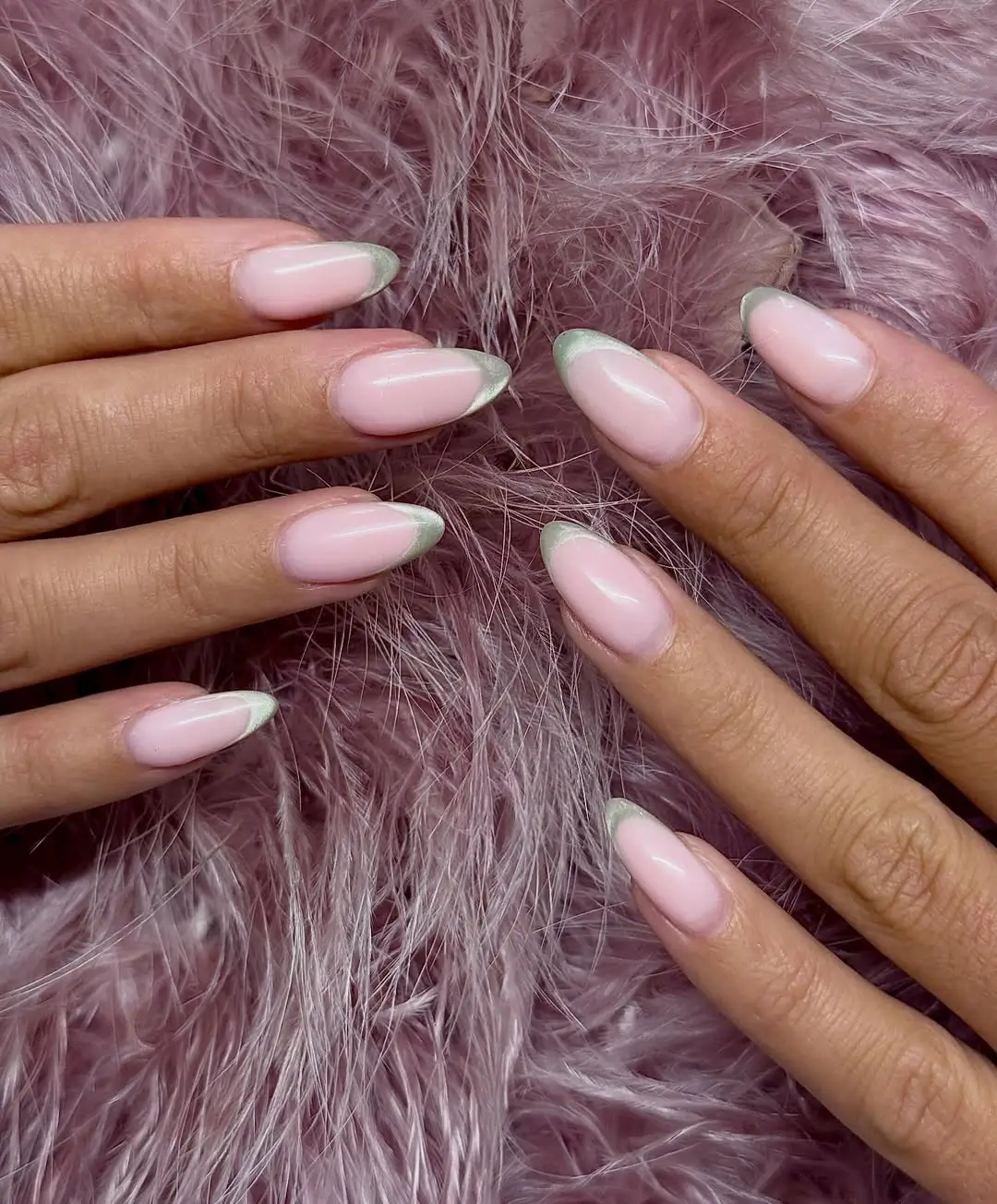Sage Green Shimmer French Tips