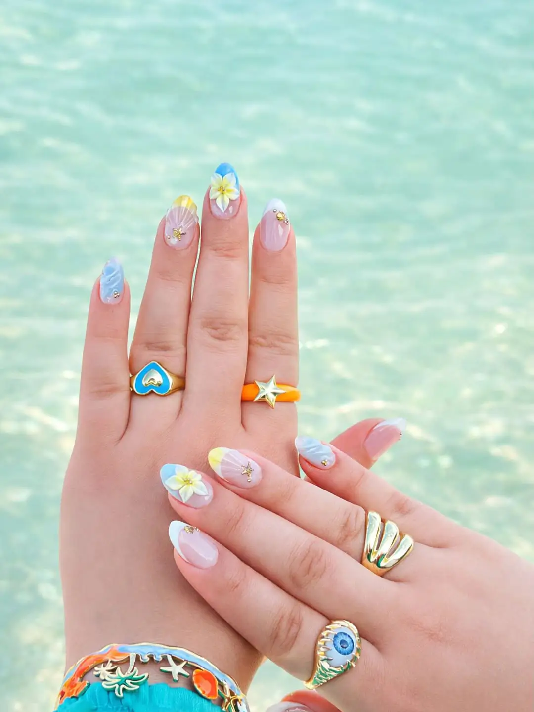 Tropical Beach Vacation Almond Nails