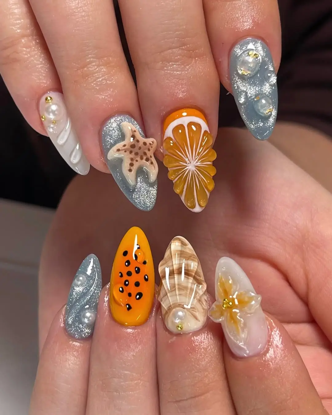 Tropical Ocean and Citrus 3D Nails
