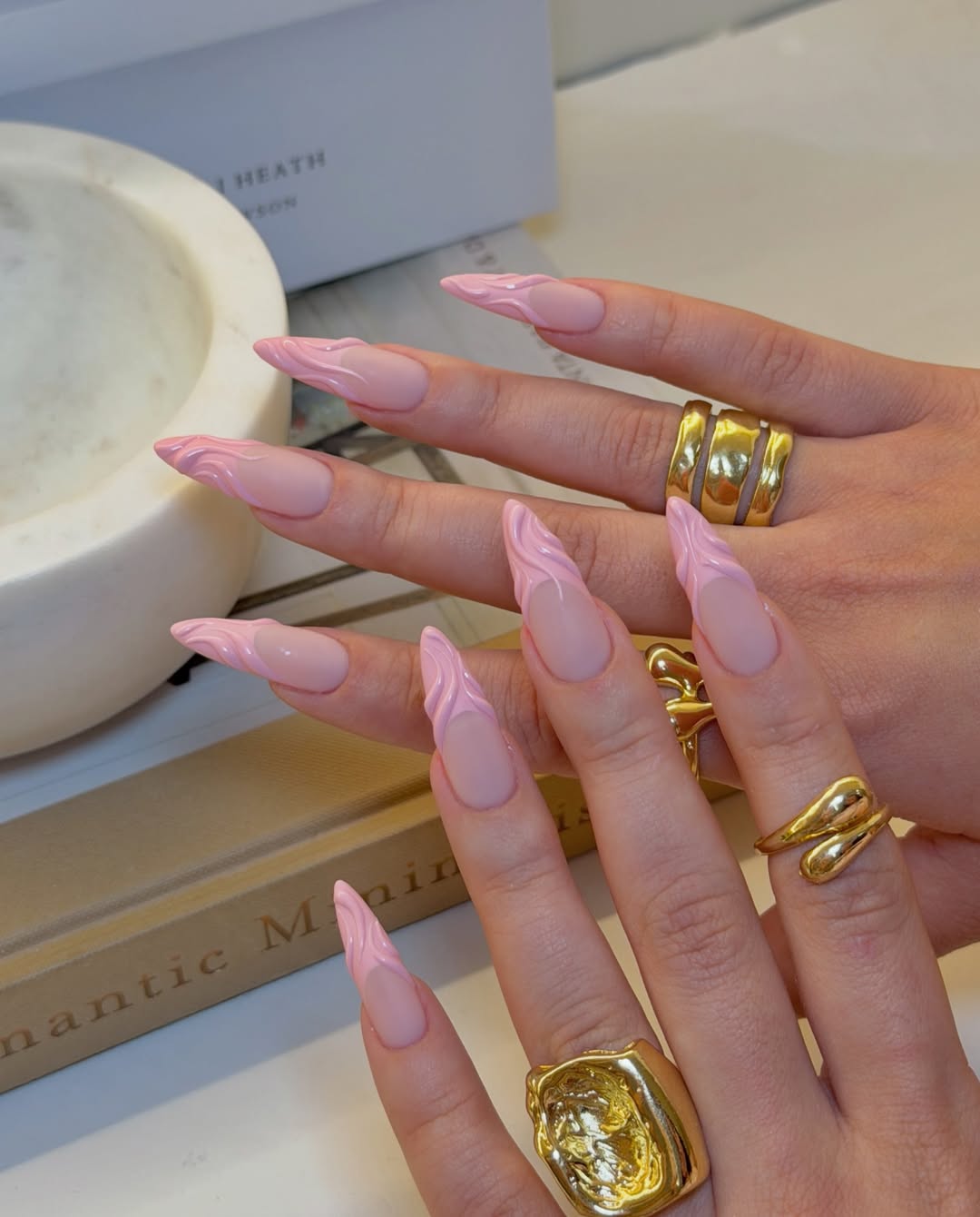 3D Pink Swirl Stiletto Nails
