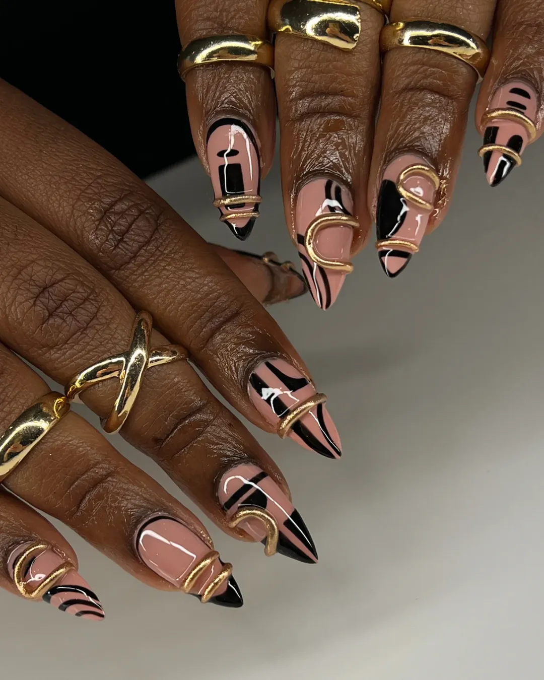 Abstract Geometric Shapes with Raised Gold Wire