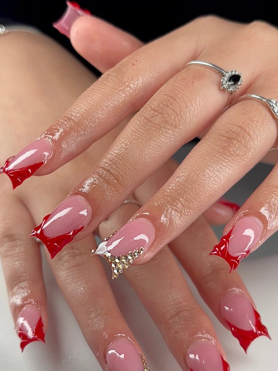 Abstract Red Tips With Crystal Accents