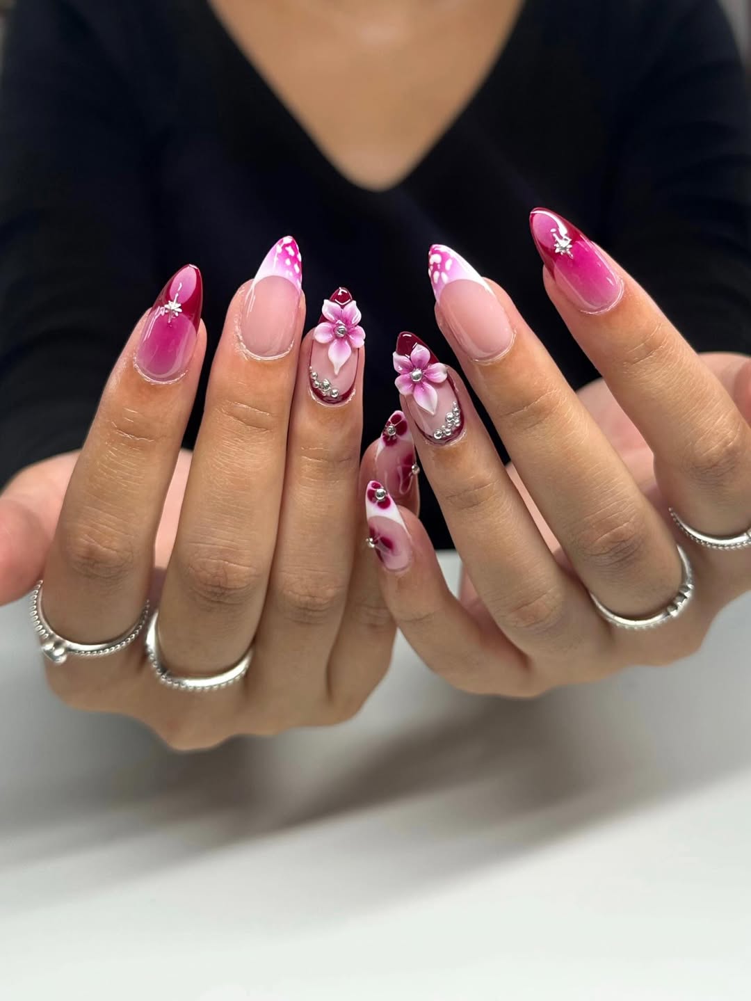 Berry Ombre and Silver Rhinestones