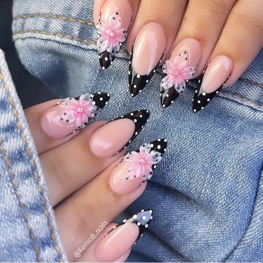 Black Polka Dots and Pink Blooms