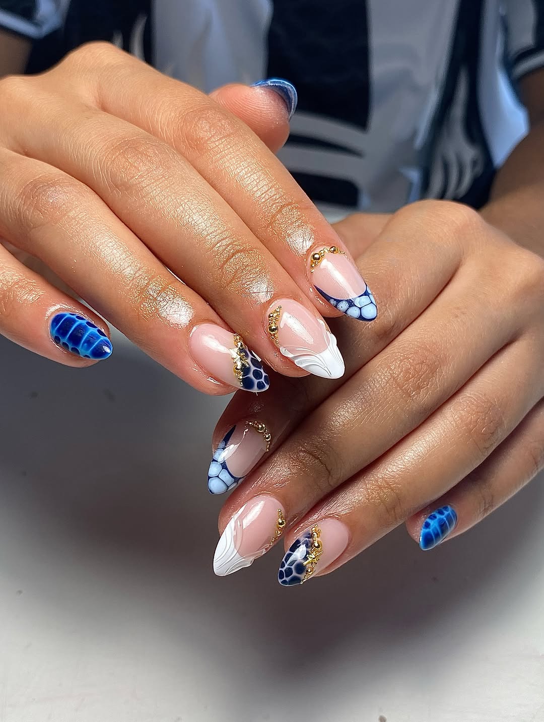 Blue Reptile and Textured White Nails