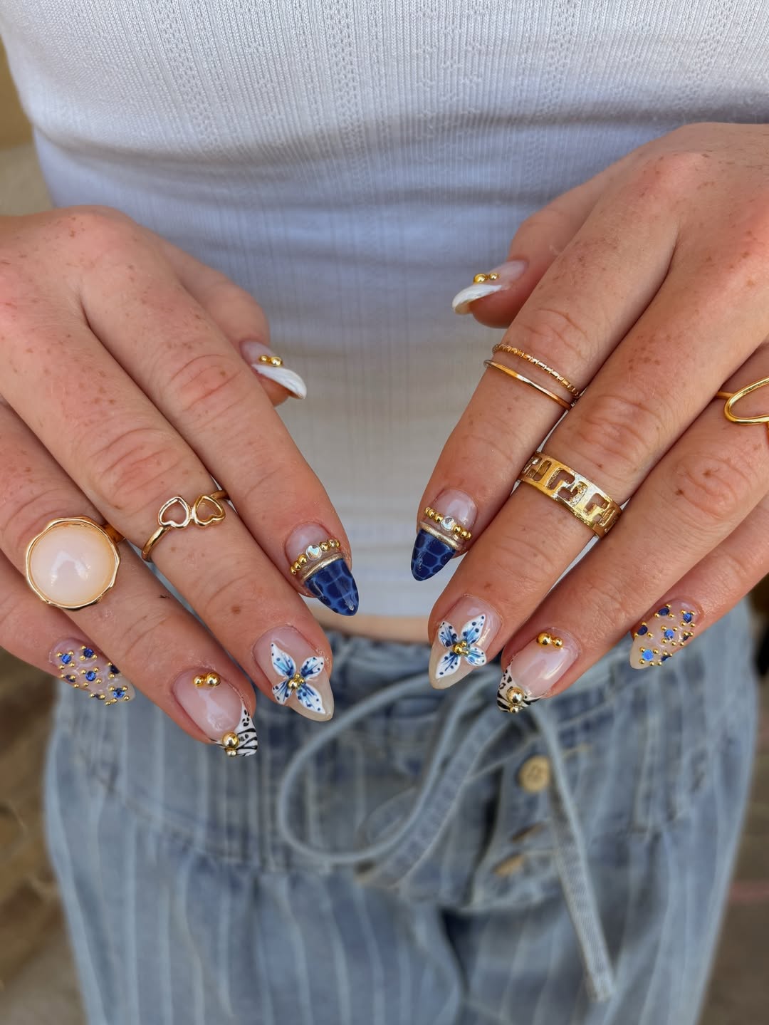 Blue Texture and Mixed Pattern Nails
