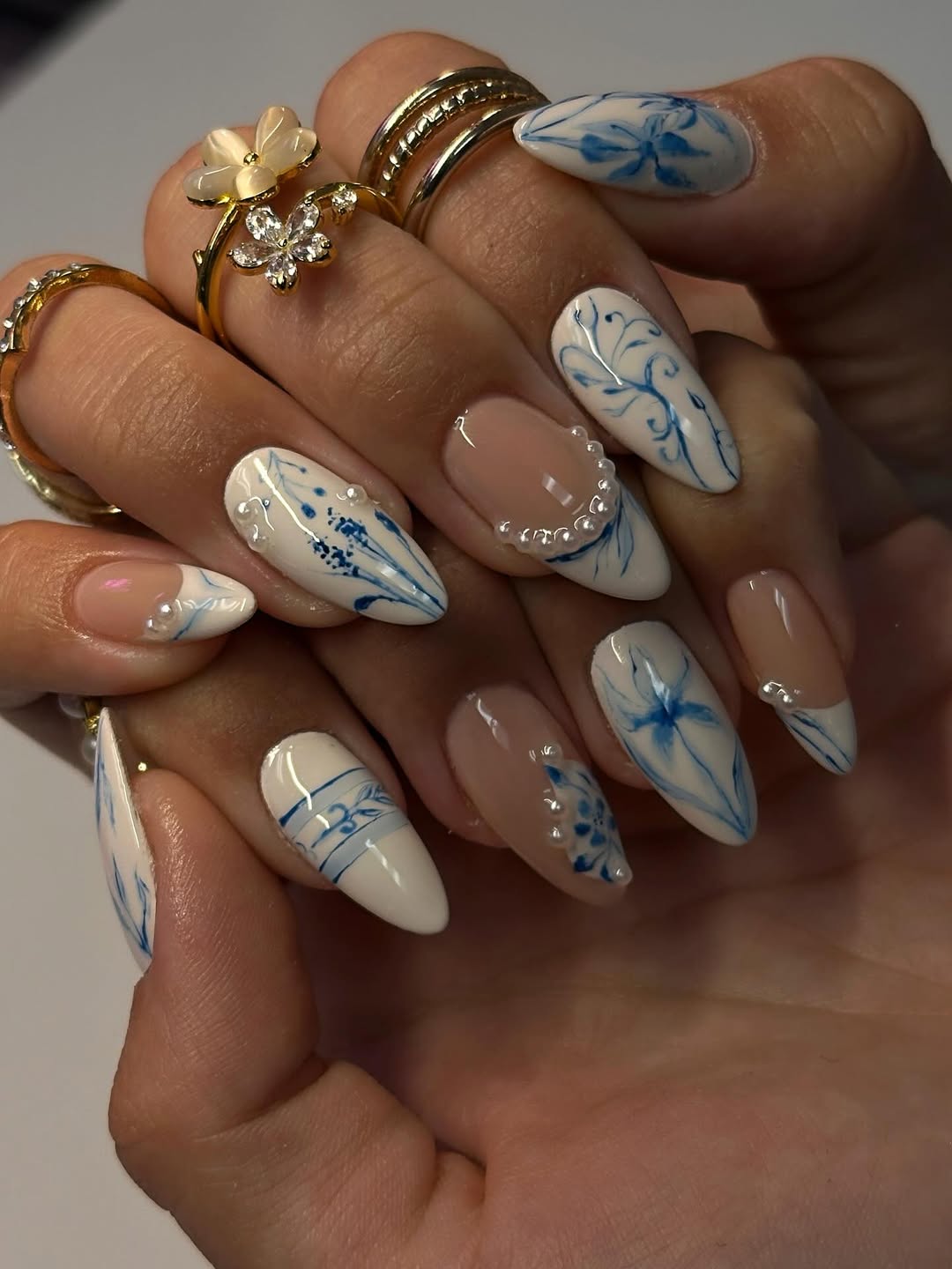 Blue Watercolor and Pearl Accents