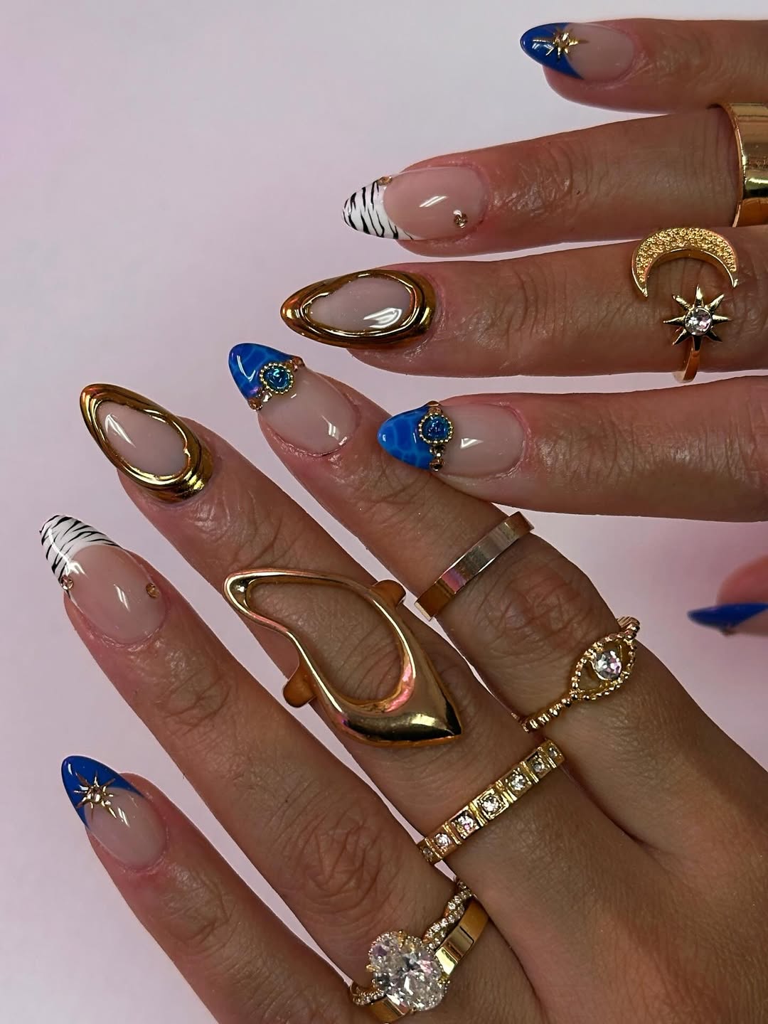 Blue and Gold Mixed Pattern Tips