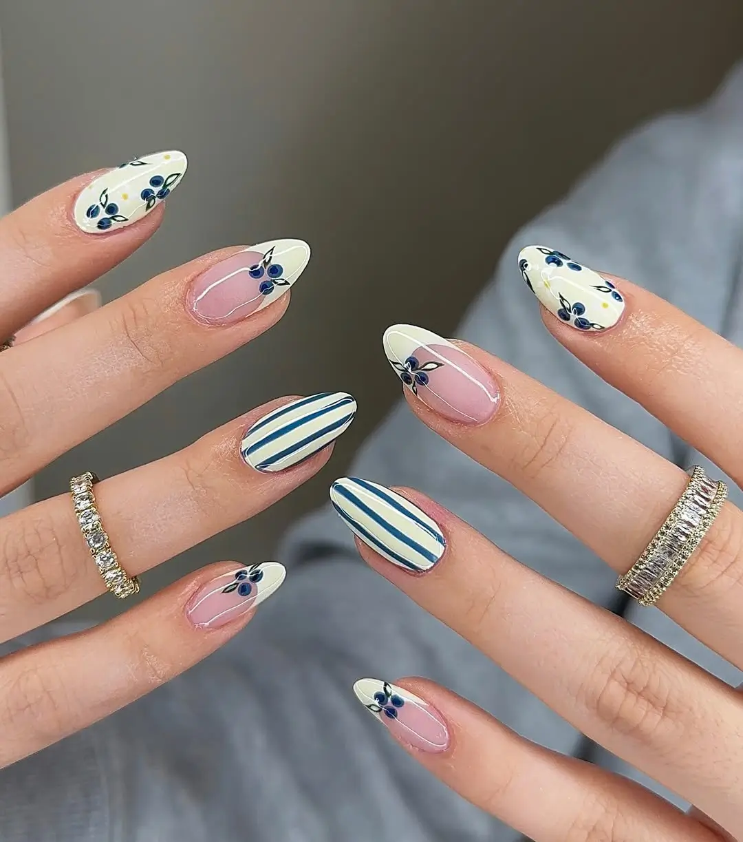 Blueberry Floral and Stripes