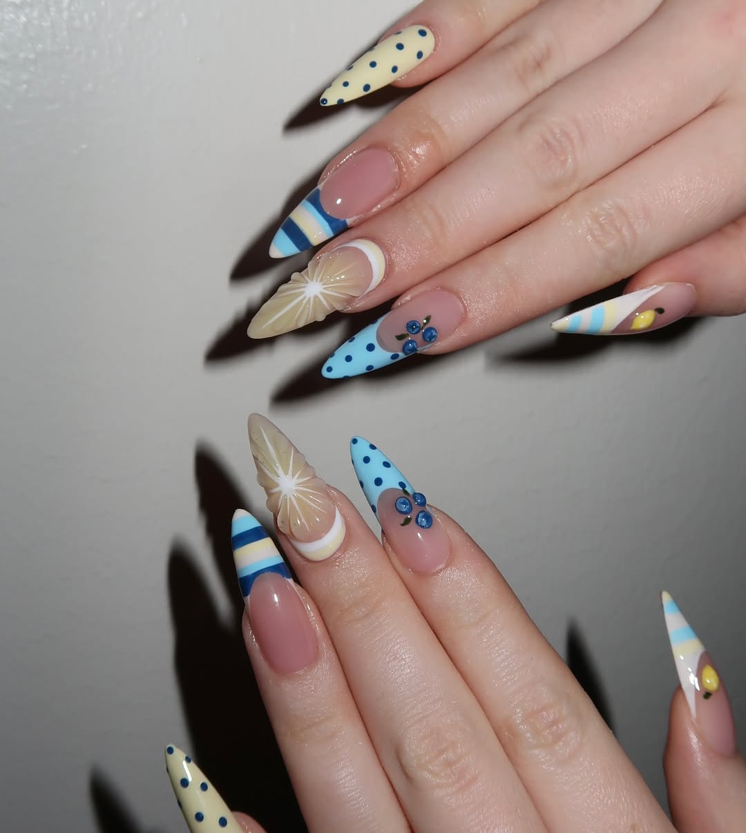 Blueberry Lemonade Stiletto Nails