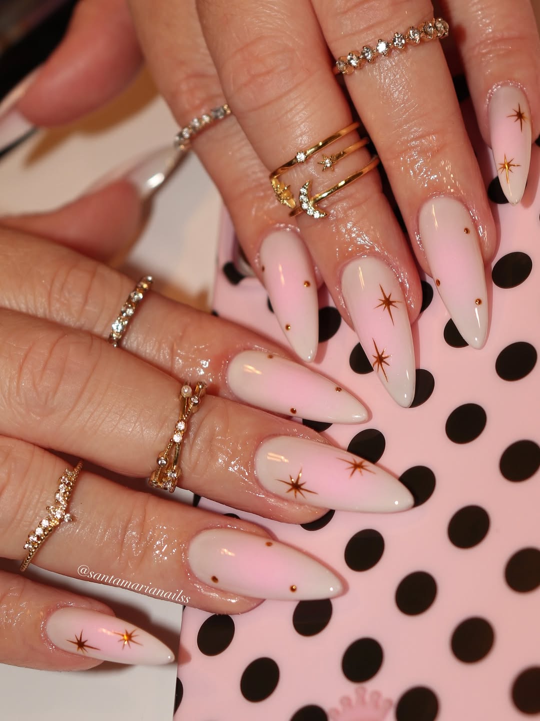 Blush Pink Aura and Gold Star Nails
