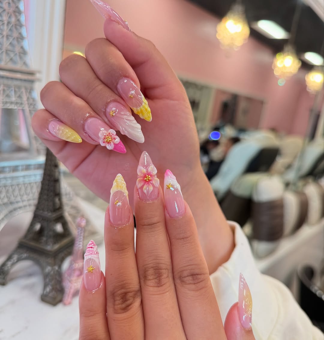 Bright Floral and Textured Nails