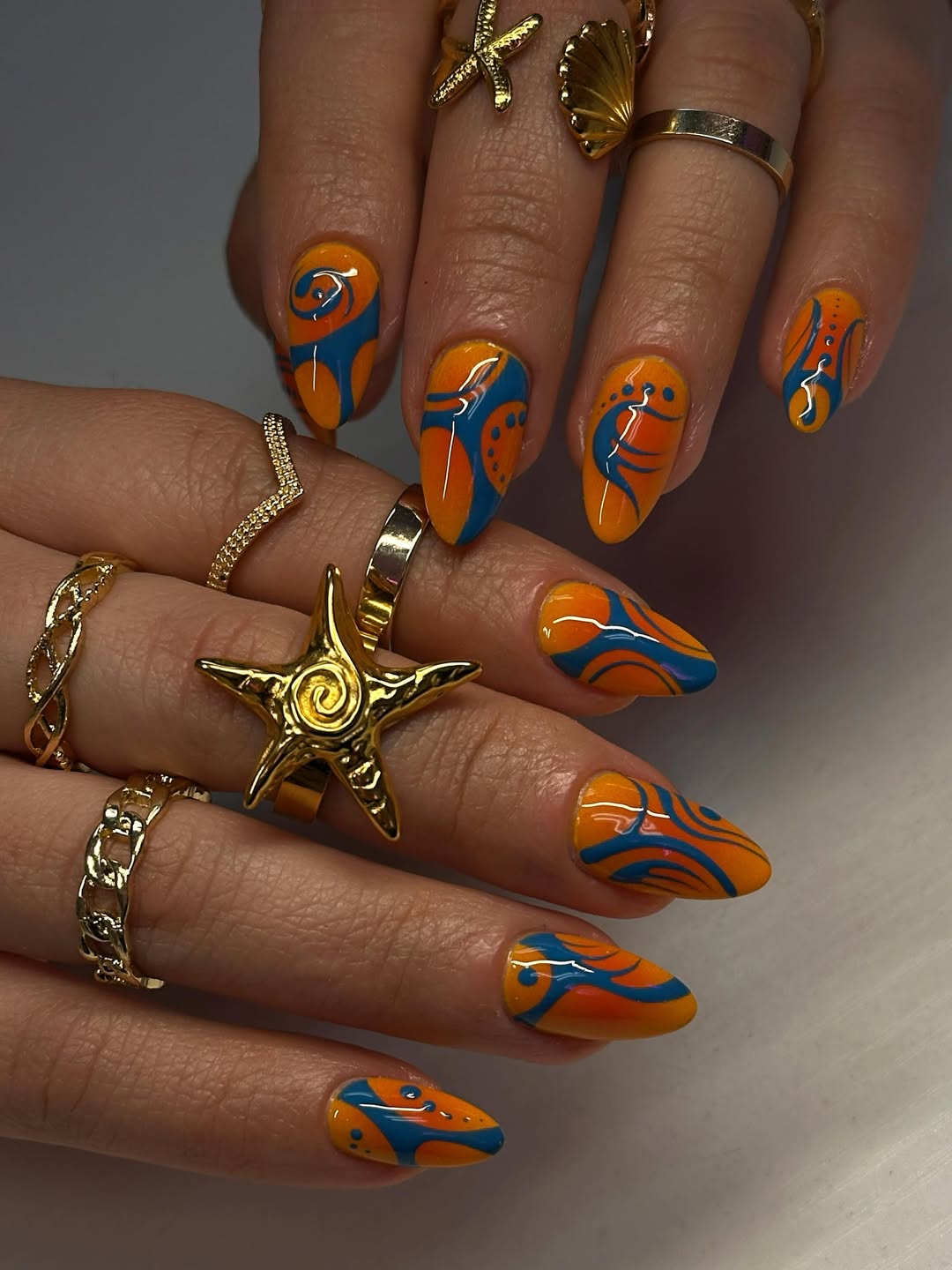 Bright Orange and Blue Abstract Swirls