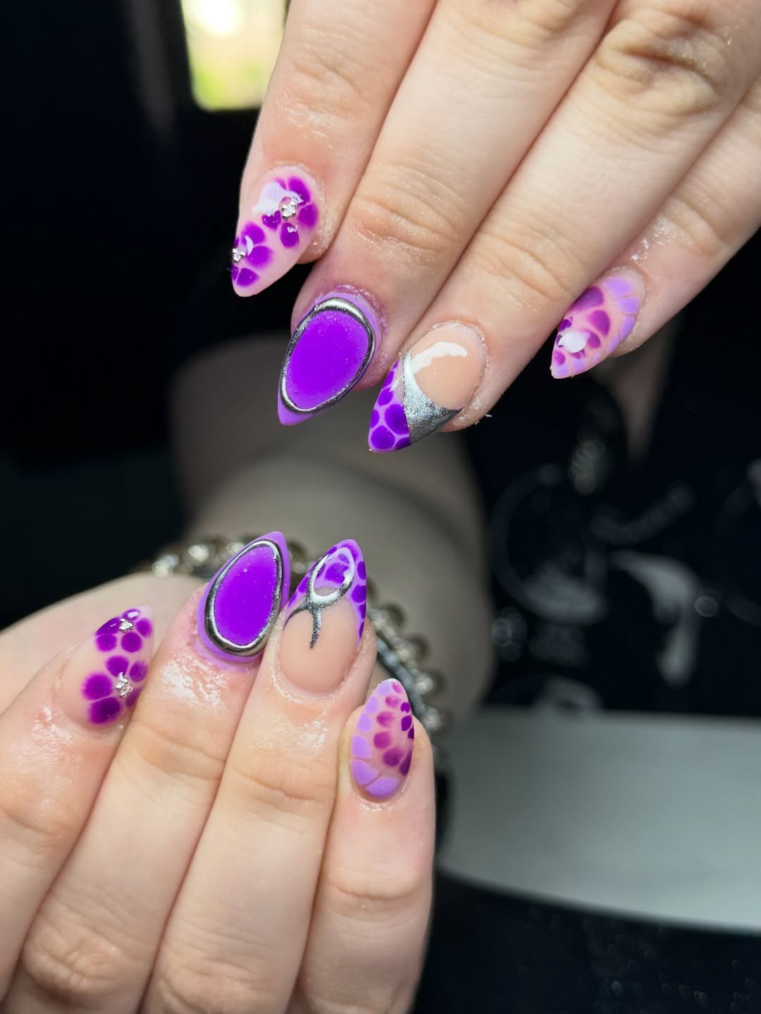 Bright Purple And Silver Mixed Art
