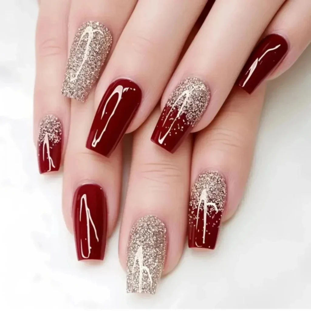 Burgundy Gloss And Silver Glitter Fade