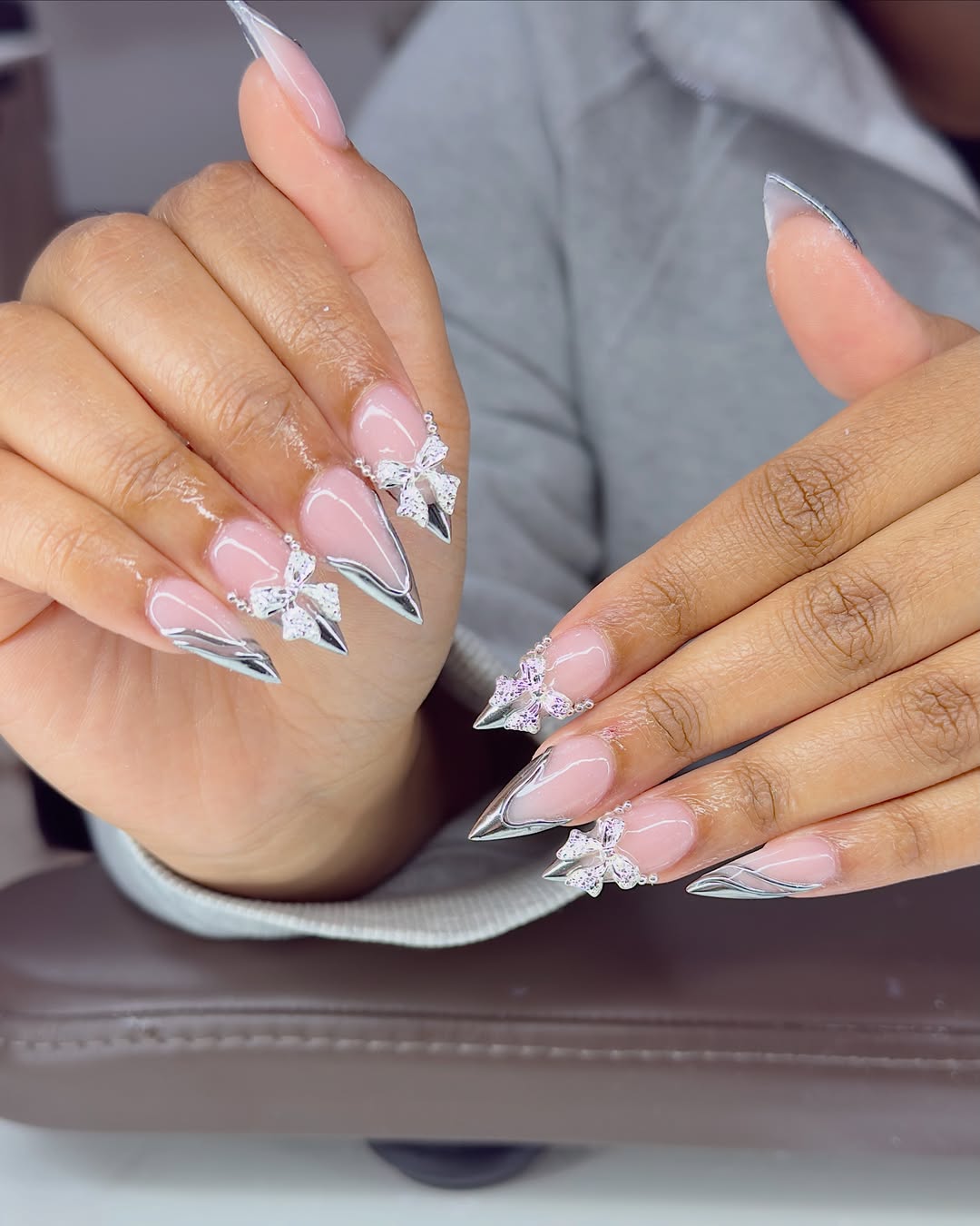 Chrome Outlines With Crystal Bows