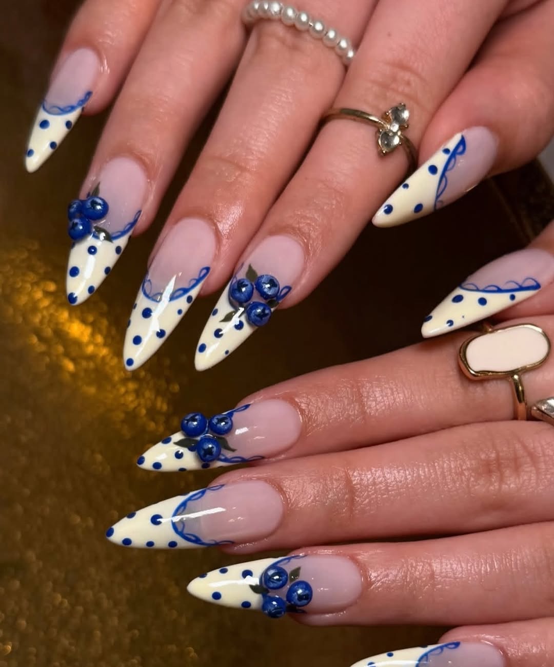 Creamy Blueberry Polka Dot Nails