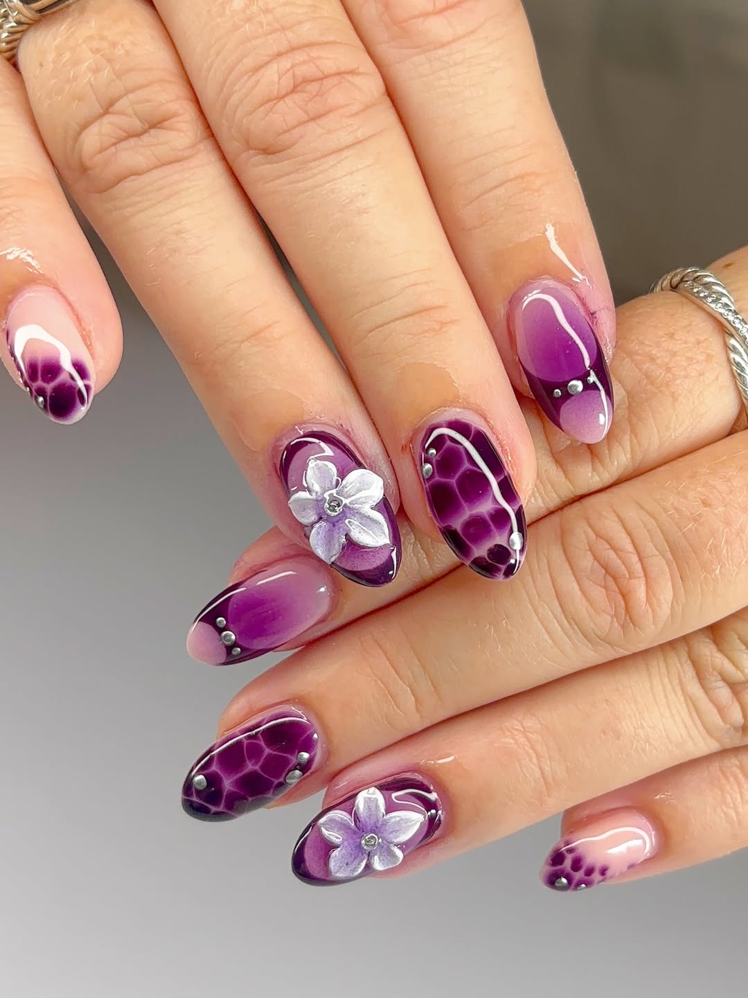Deep Plum Reptile and Floral Art