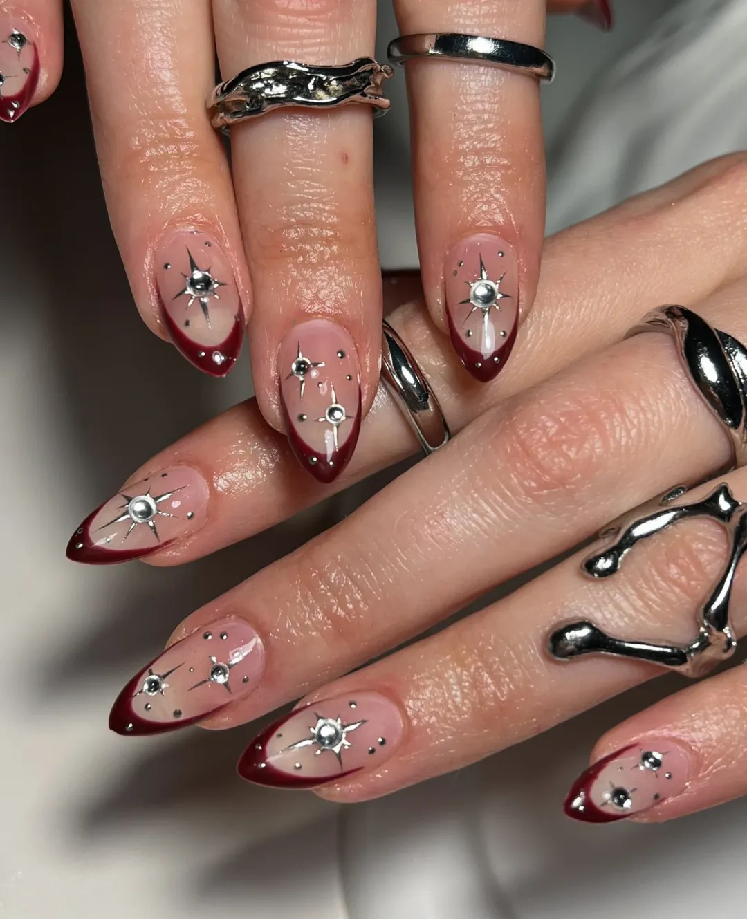 Deep Red Tips and Silver Stars