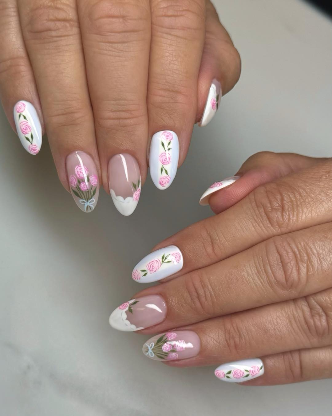 Delicate Pink Rose Floral Nails