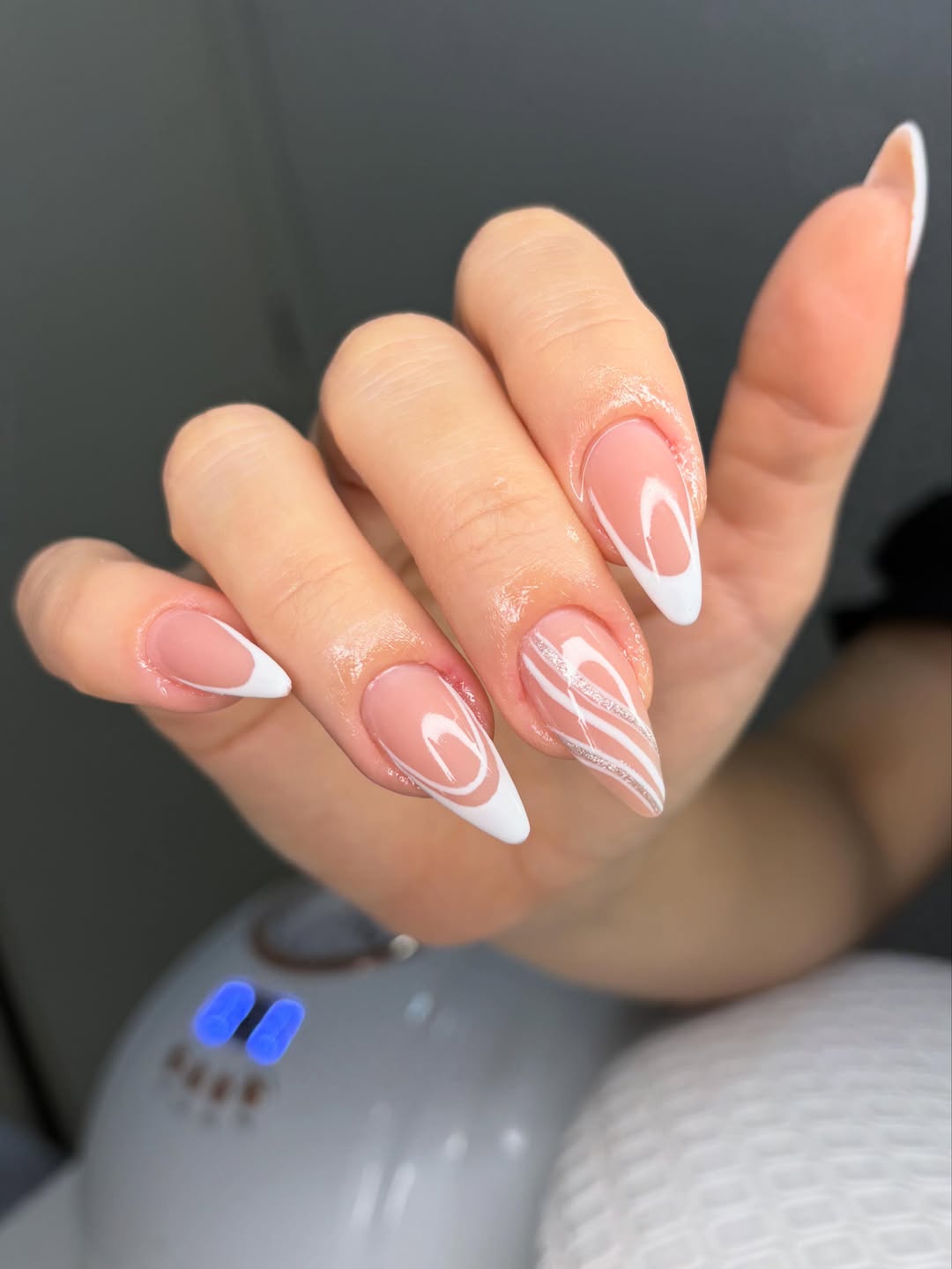 Double French Tips With Swirl Accent
