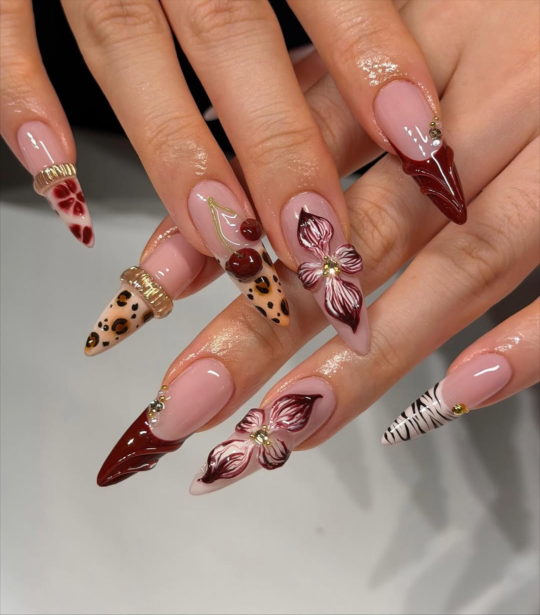 Eclectic Crimson and Animal Print Stilettos