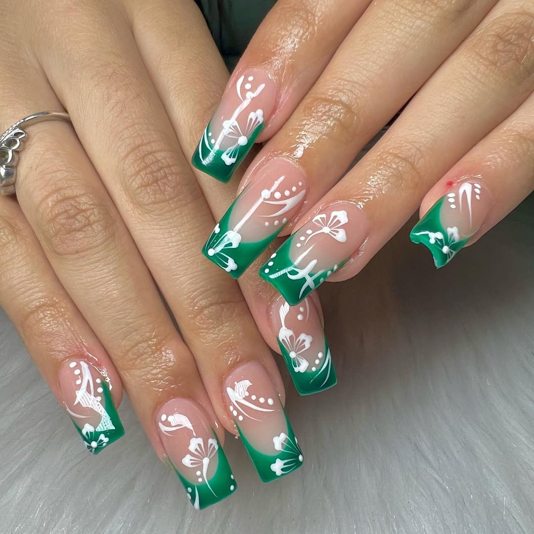 Emerald French and White Florals