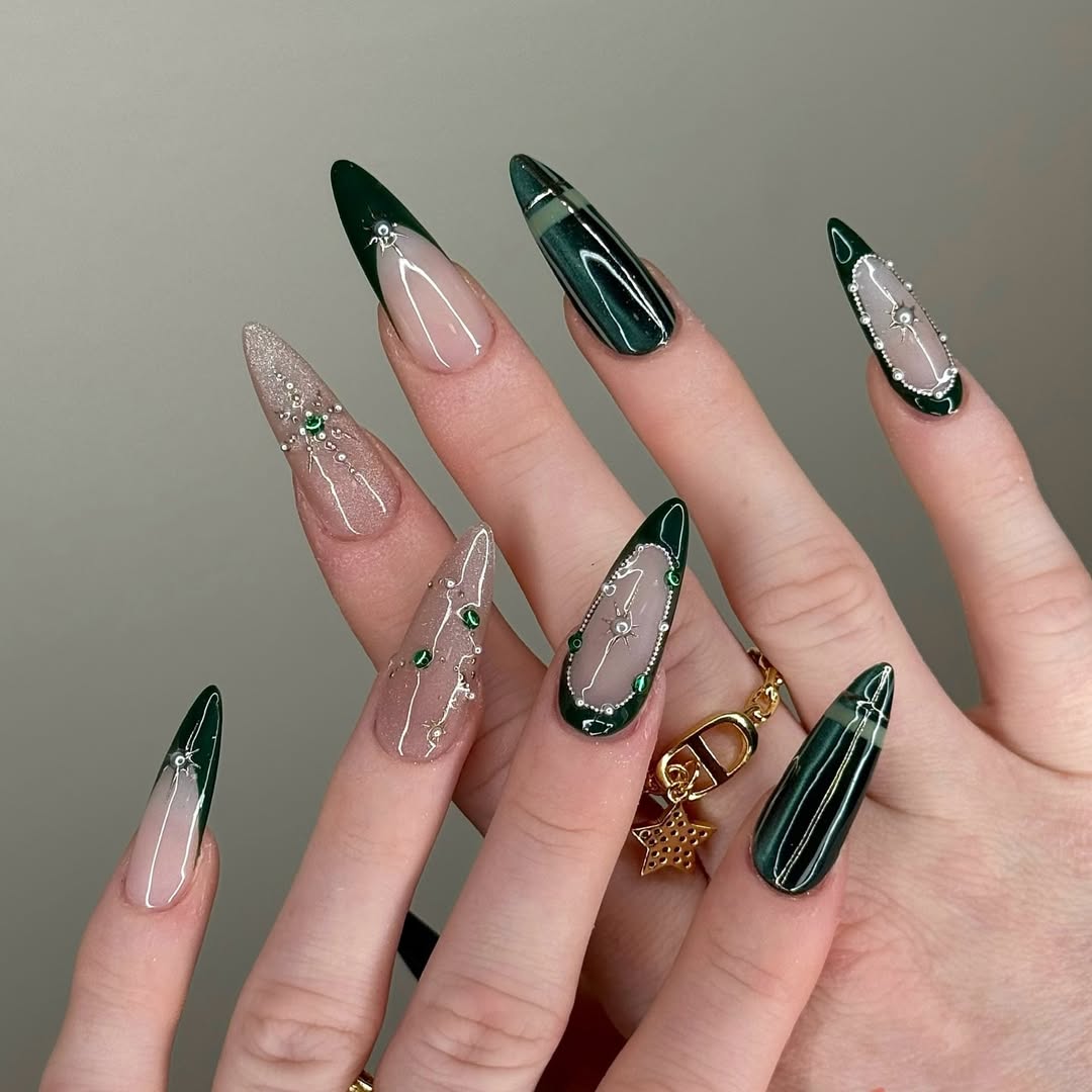 Emerald Green and Silver Sparkle