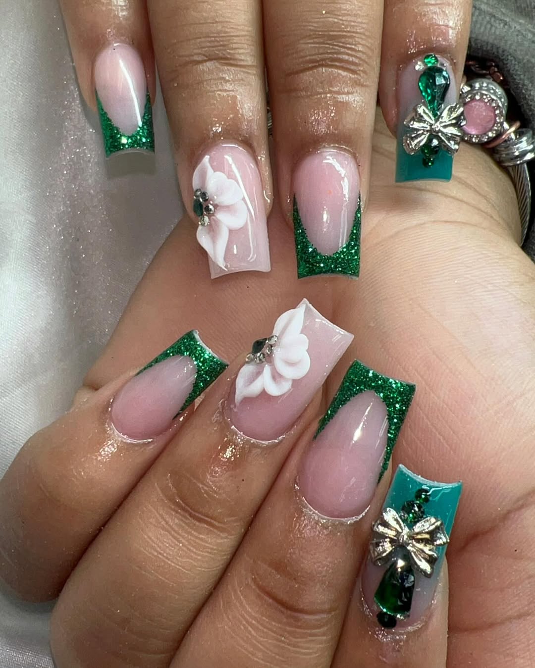 Glitter French and Silver Bows