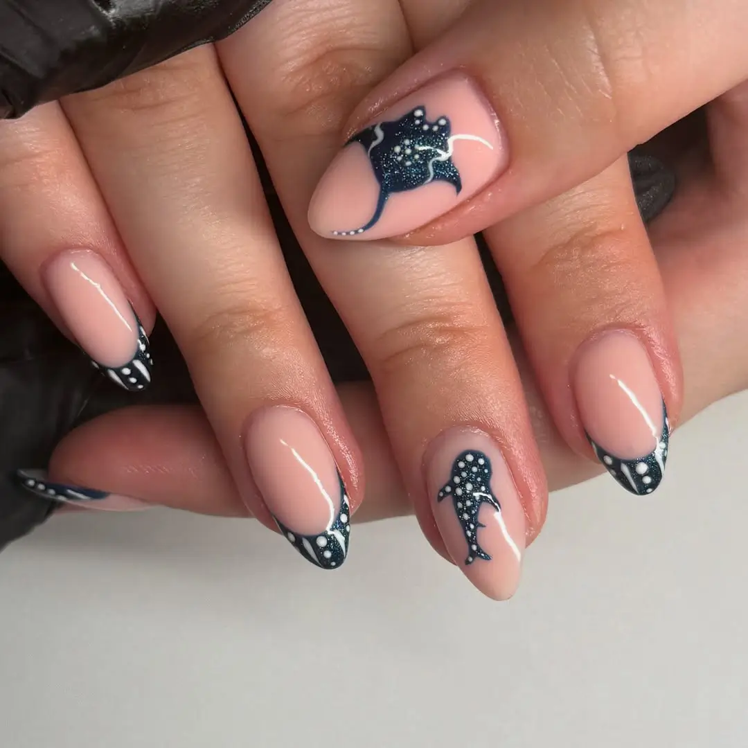 Glittery Manta Ray And Whale Shark Art