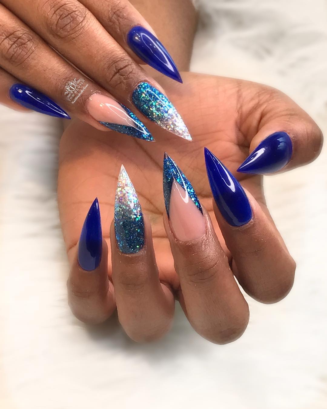 Glossy Royal Blue and Silver Sparkles