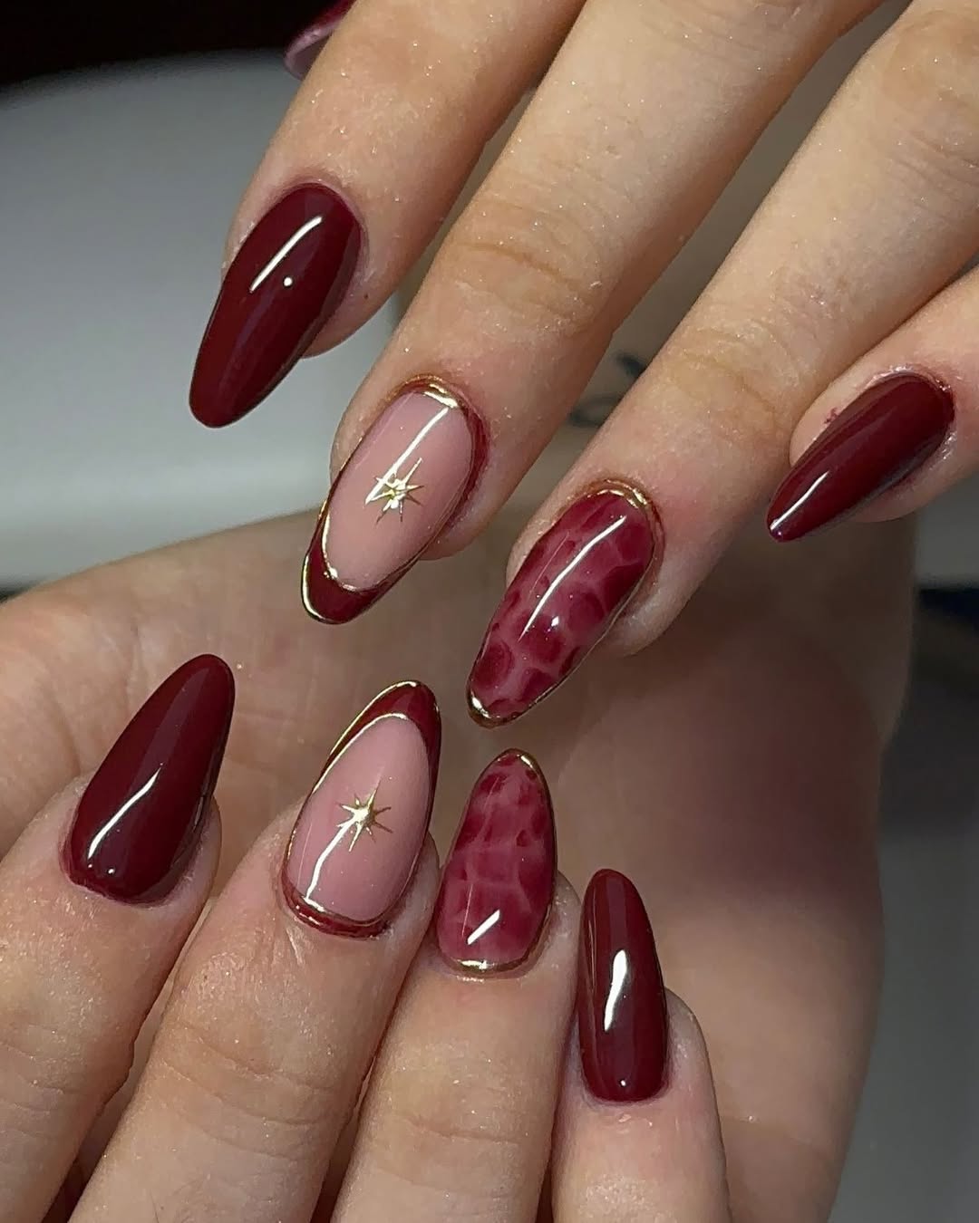 Gold Borders and Mottled Red Print