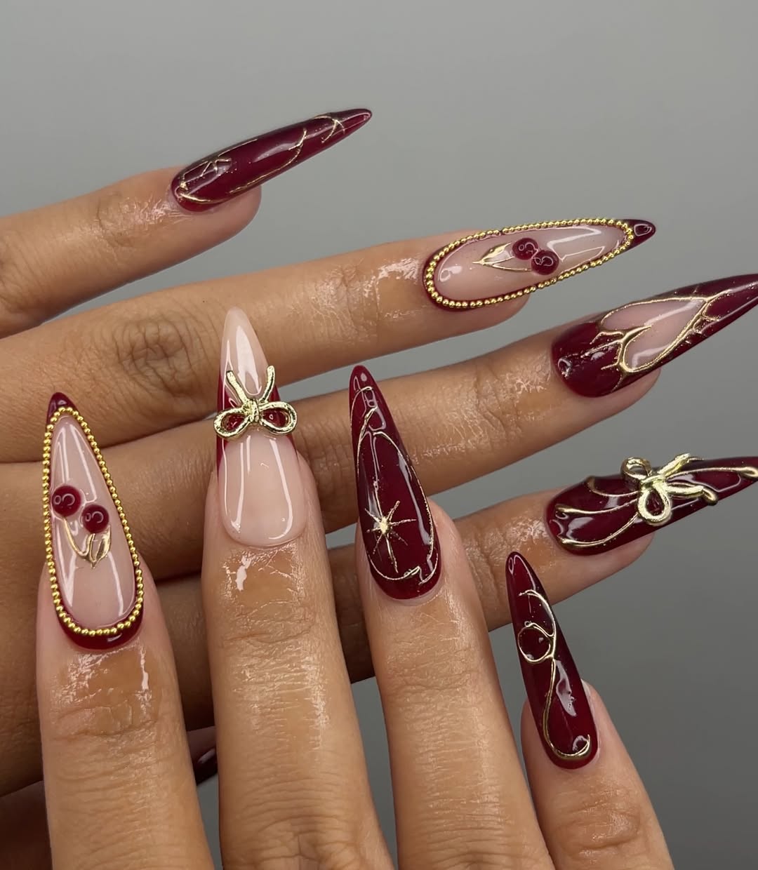 Gold Bows and Cherry Accents