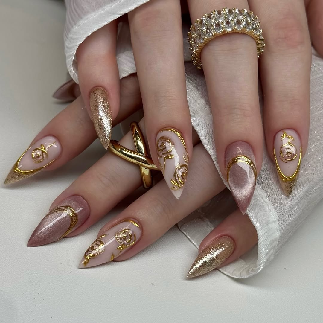 Gold Glitter and Metallic Floral Art