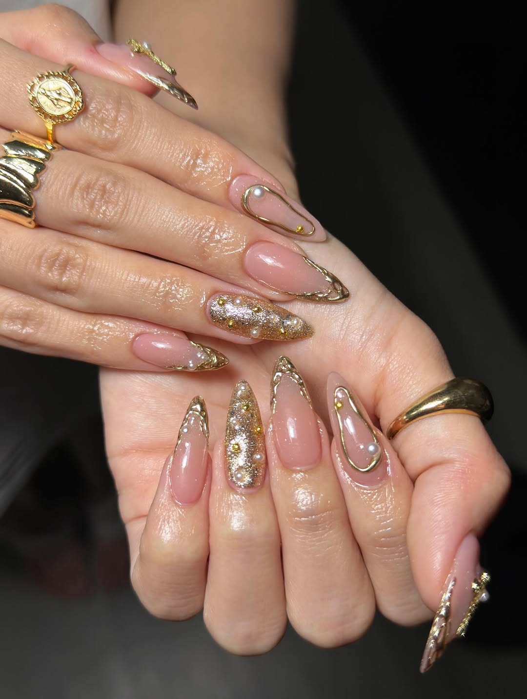 Gold Glitter and Pearl Accents