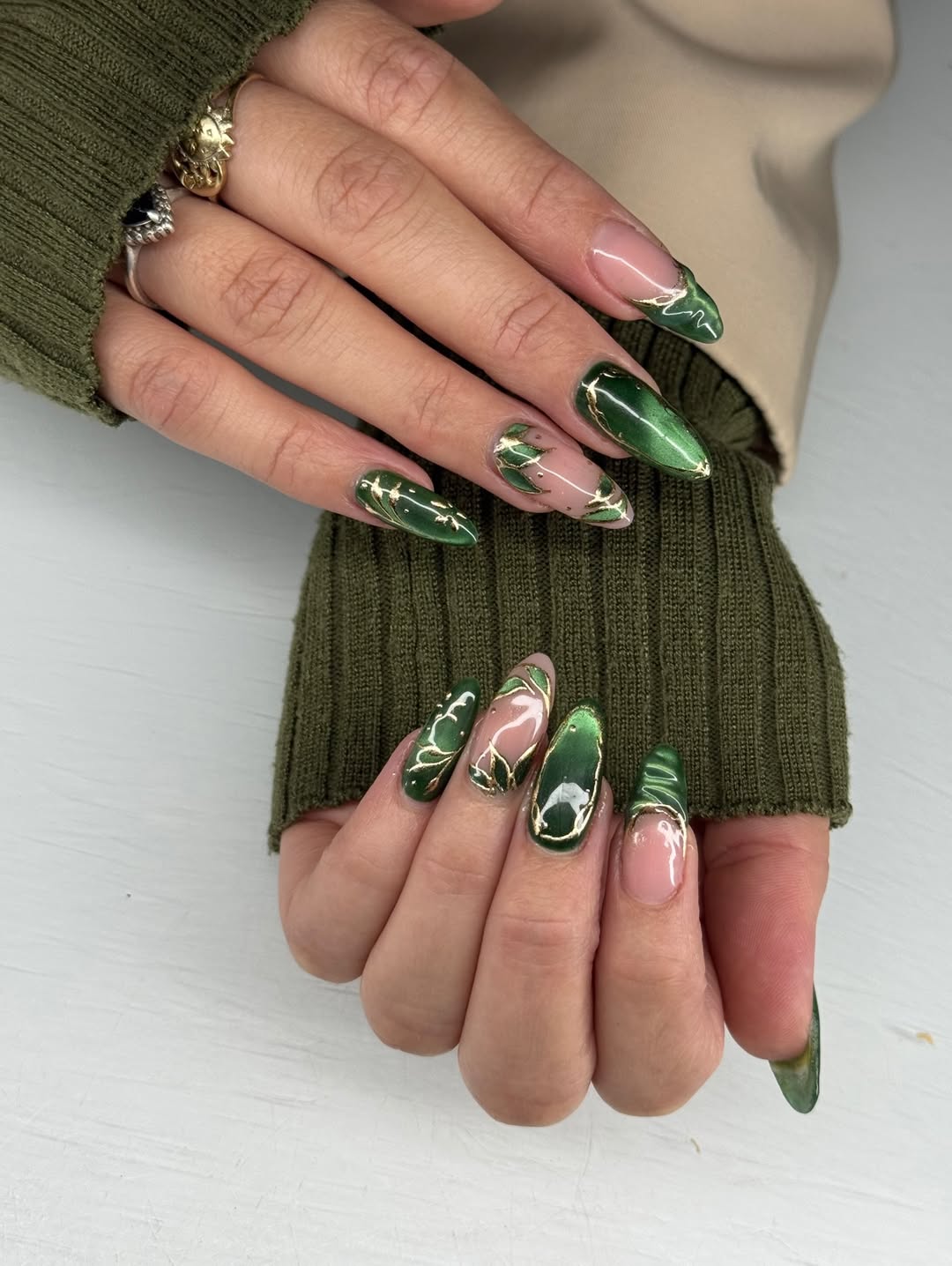 Gold Leaf Emerald Accents