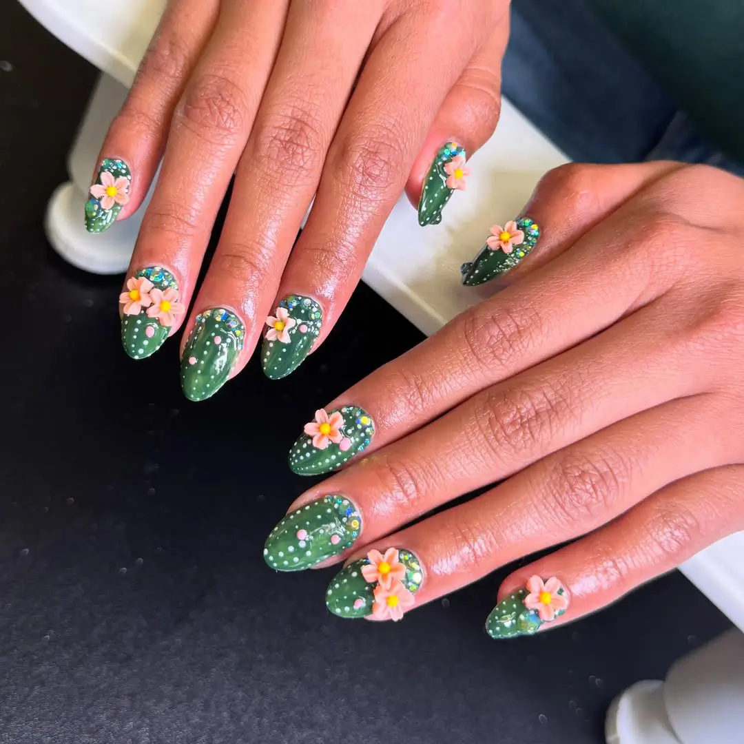 Green Cactus And Pink Floral Designs
