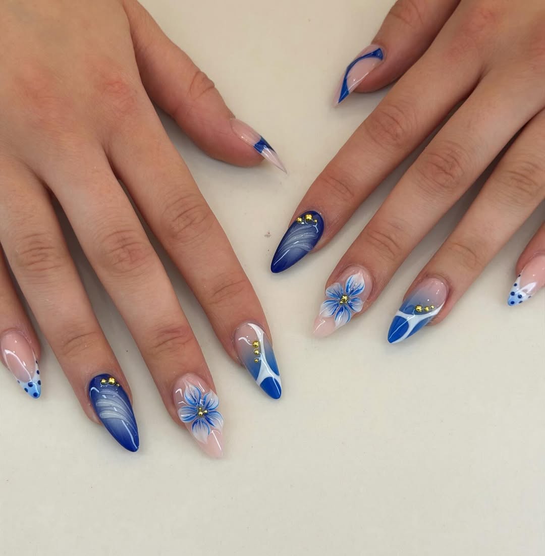 Intricate Blue Mixed Media Nails