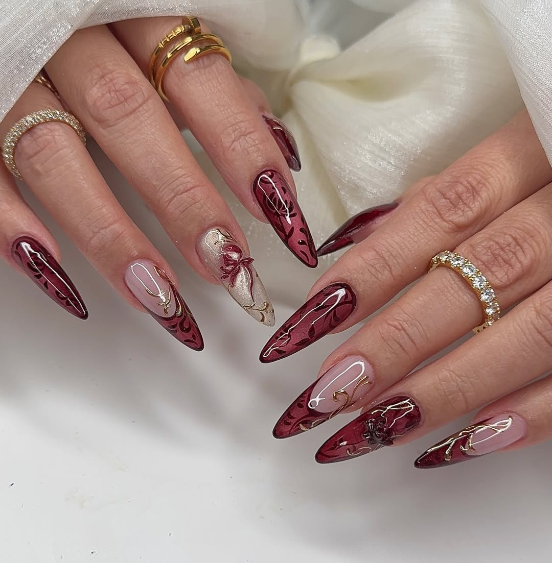 Intricate Floral Patterns and Gold Swirls