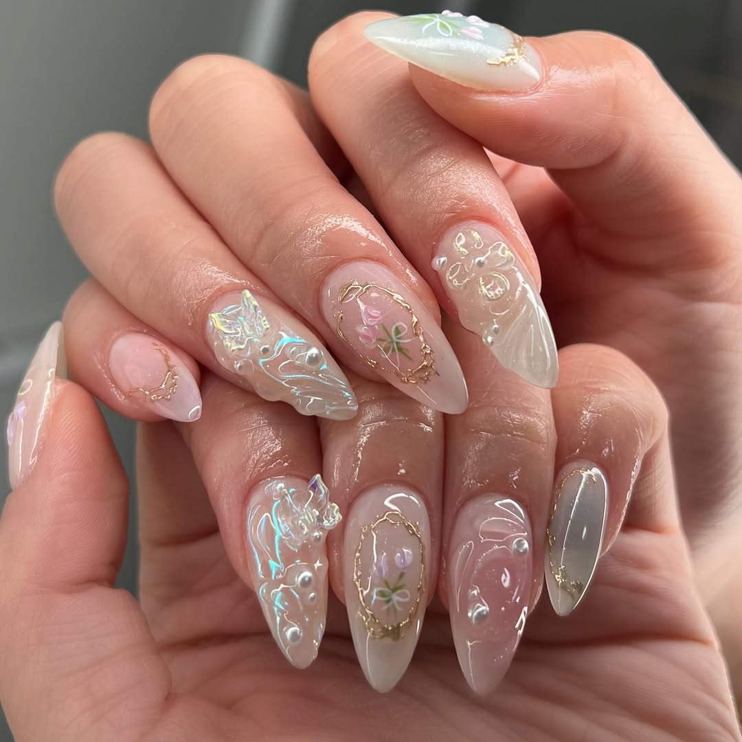 Iridescent 3D Butterfly and Pearl Art