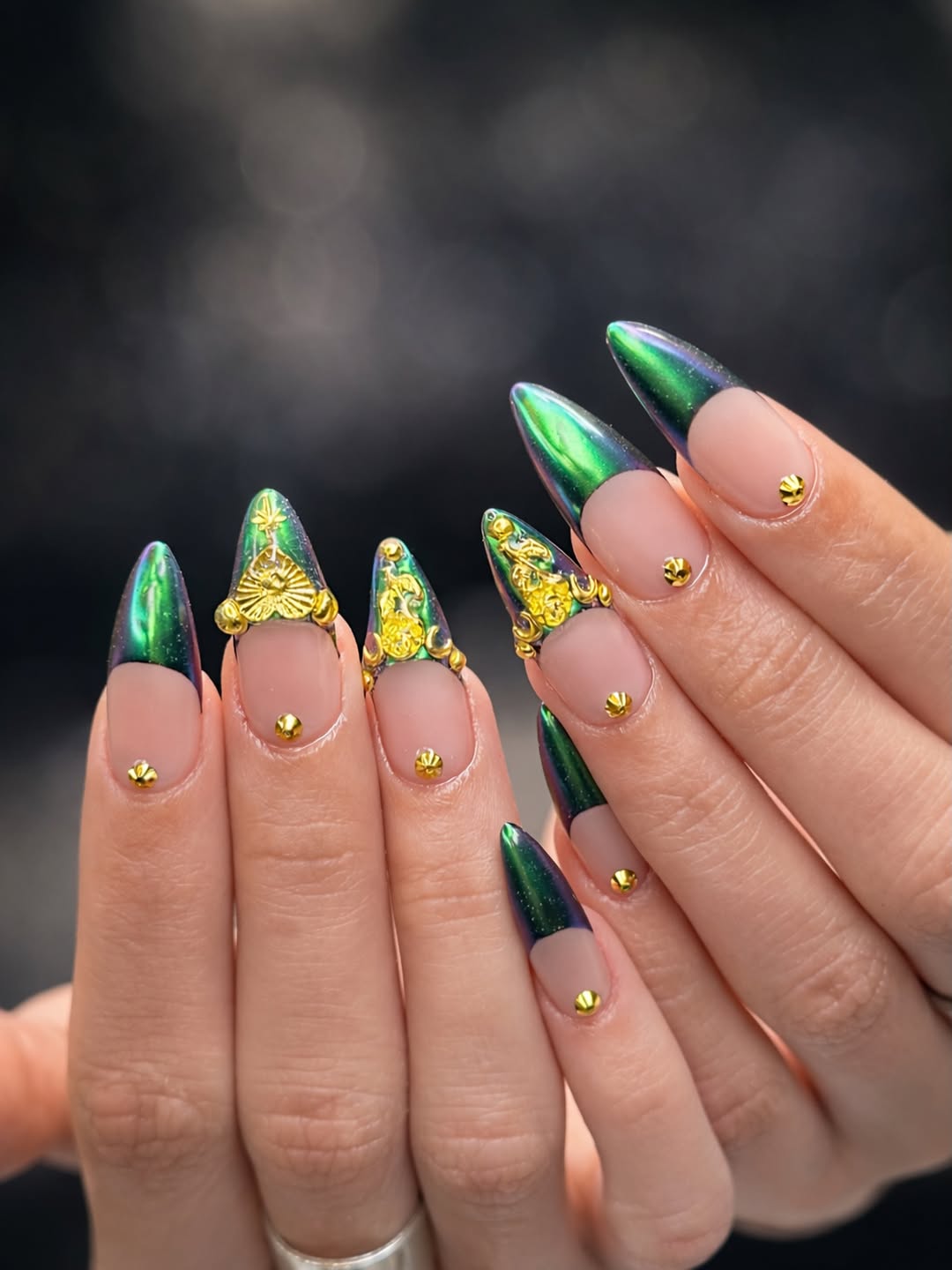 Iridescent Tips and Gold Charms