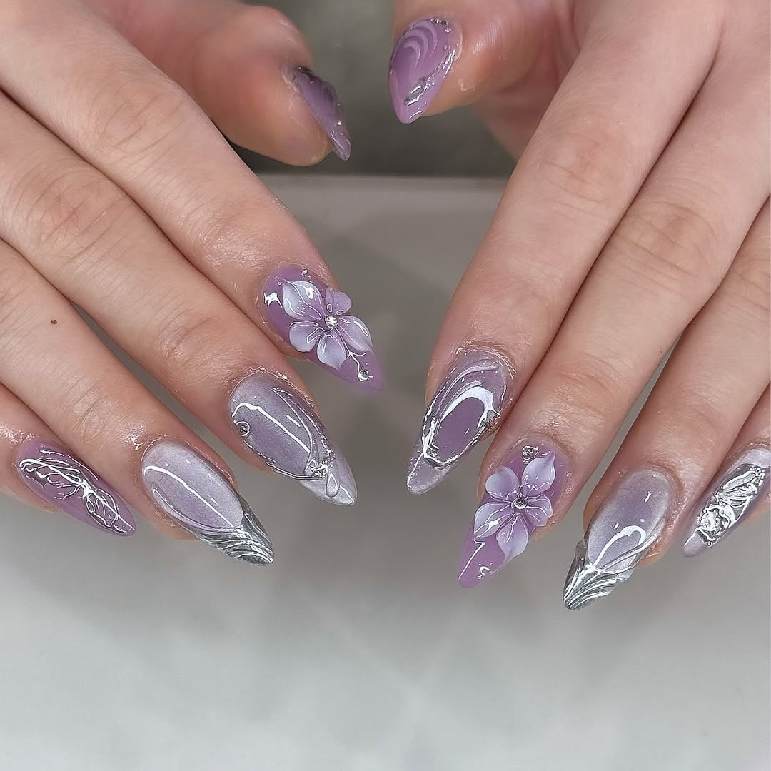 Lavender Cat Eye and 3D Florals