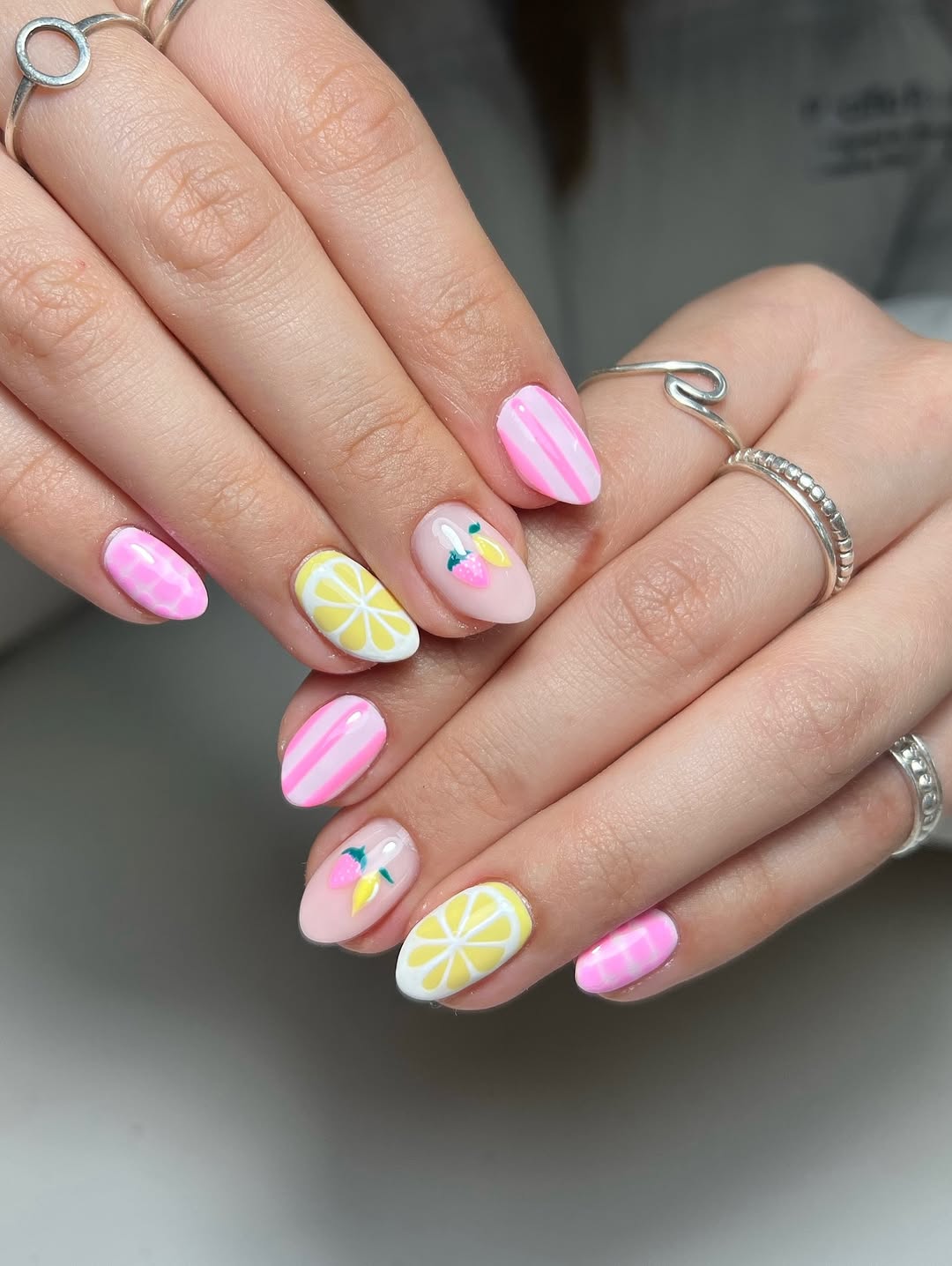 Lemon and Strawberry Short Nails