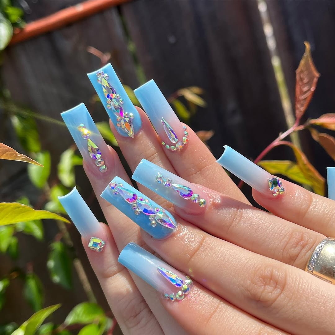 Light Blue Ombre With Crystals