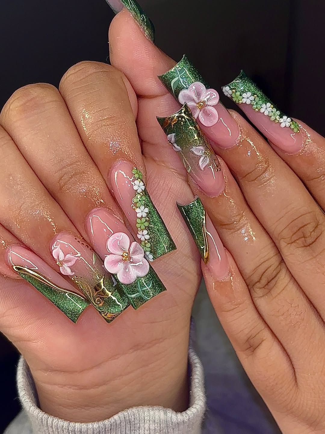 Long Square Glitter and Pink Florals